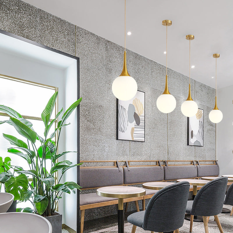 Kiven Gold and Milk White Glass Globe Pendant Lights for Nordic Style Dining, Bar, and Boutique Displays - DIY Assembly for Indoor Use
