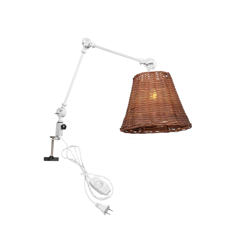 Kiven Dimmable Clip-on Desk Lamp, E12 Rattan Nightstand Lamps with Flexible Swing Arm, 8.2FT Plug in Cord, Farmhouse Decorative Clamp Lamp for Office Home Bookshelf Bedside DZ0497