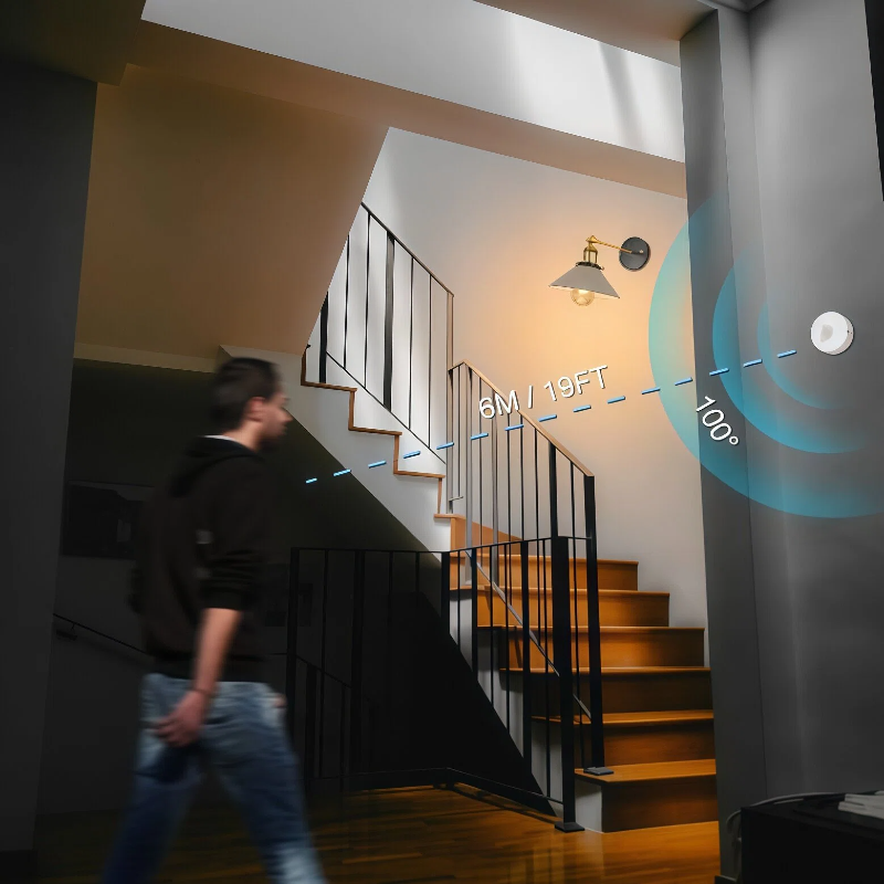 Kiven Wireless PIR Motion Sensor Light Sensing 5600mAh Rechargeable Battery Operate LED Wall Sconce, No Drilling Adjustable Wall Mounted Light 2 Motion Sensors No Pair Required for Bathroom