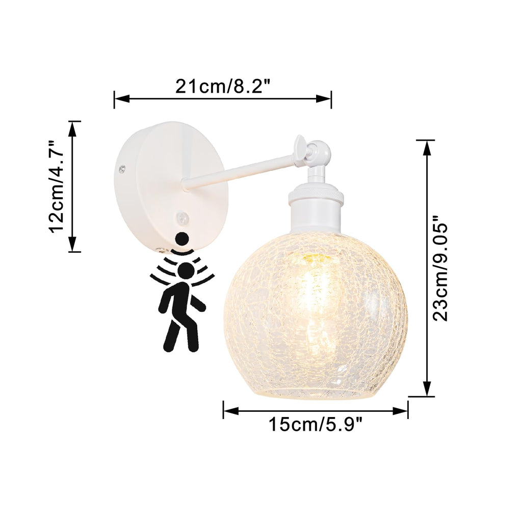 Rechargeable Crackle Glass Wall Sconce - Wireless Motion Sensor Wall Light with E26 LED Bulb