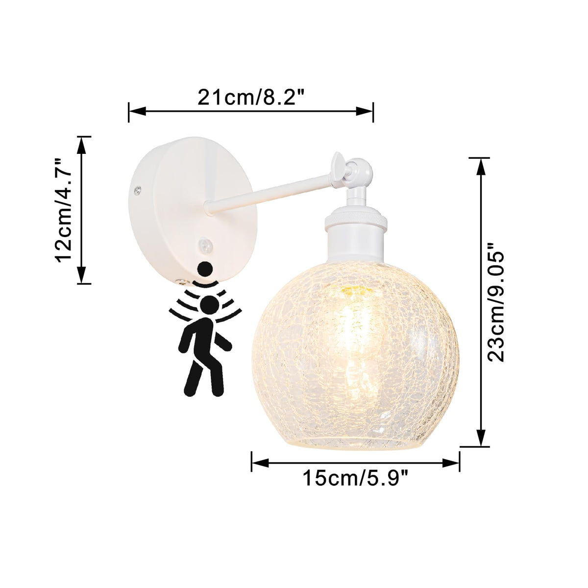 Rechargeable Crackle Glass Wall Sconce - Wireless Motion Sensor Wall Light with E26 LED Bulb