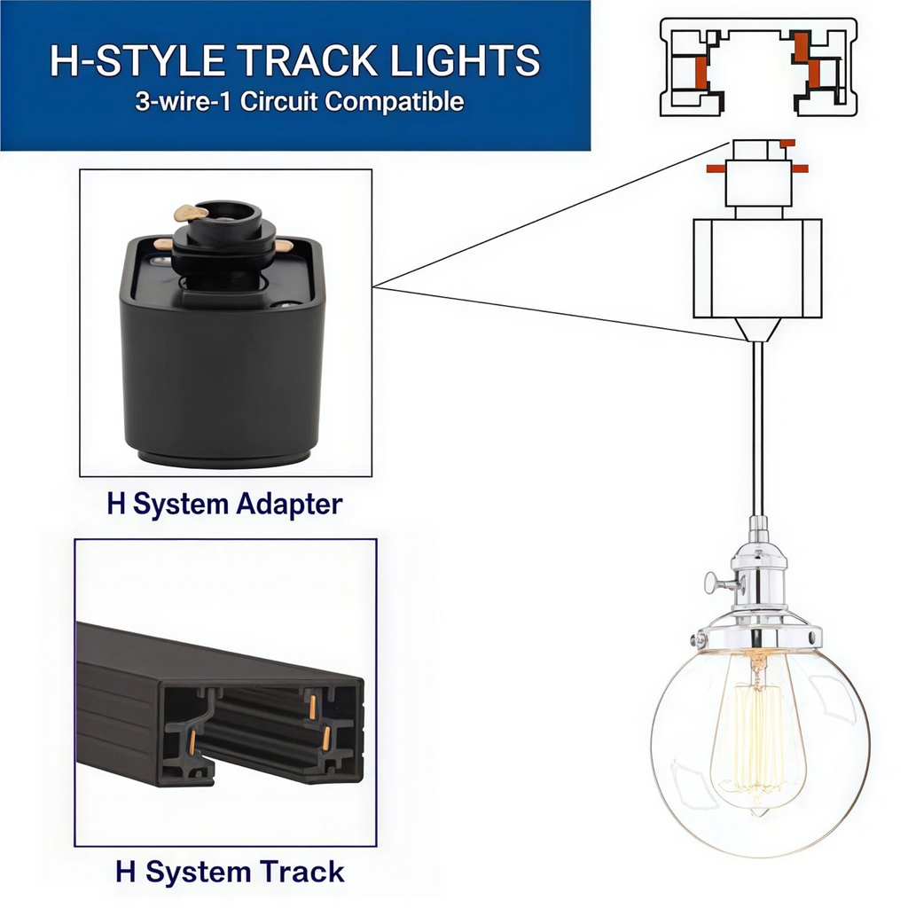 Kiven 3 Lights H-Track Lighting Pendant, Vintage Industrial Pendant Light Fixture with 5.9" Handmade Globe Clear Shade - Bronze
