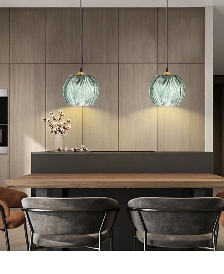 Kiven Nordic Style Pendant Light with Vein-Textured Glass Shade, Adjustable Design, Versatile for Dining Room, Living Room, Bedroom, Bar & Hallway