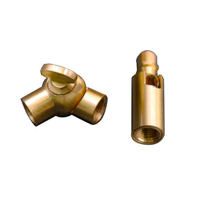 Solid copper swivel connectors for adjustable lamps. Swivel head and joint for DIY lighting, precise light positioning