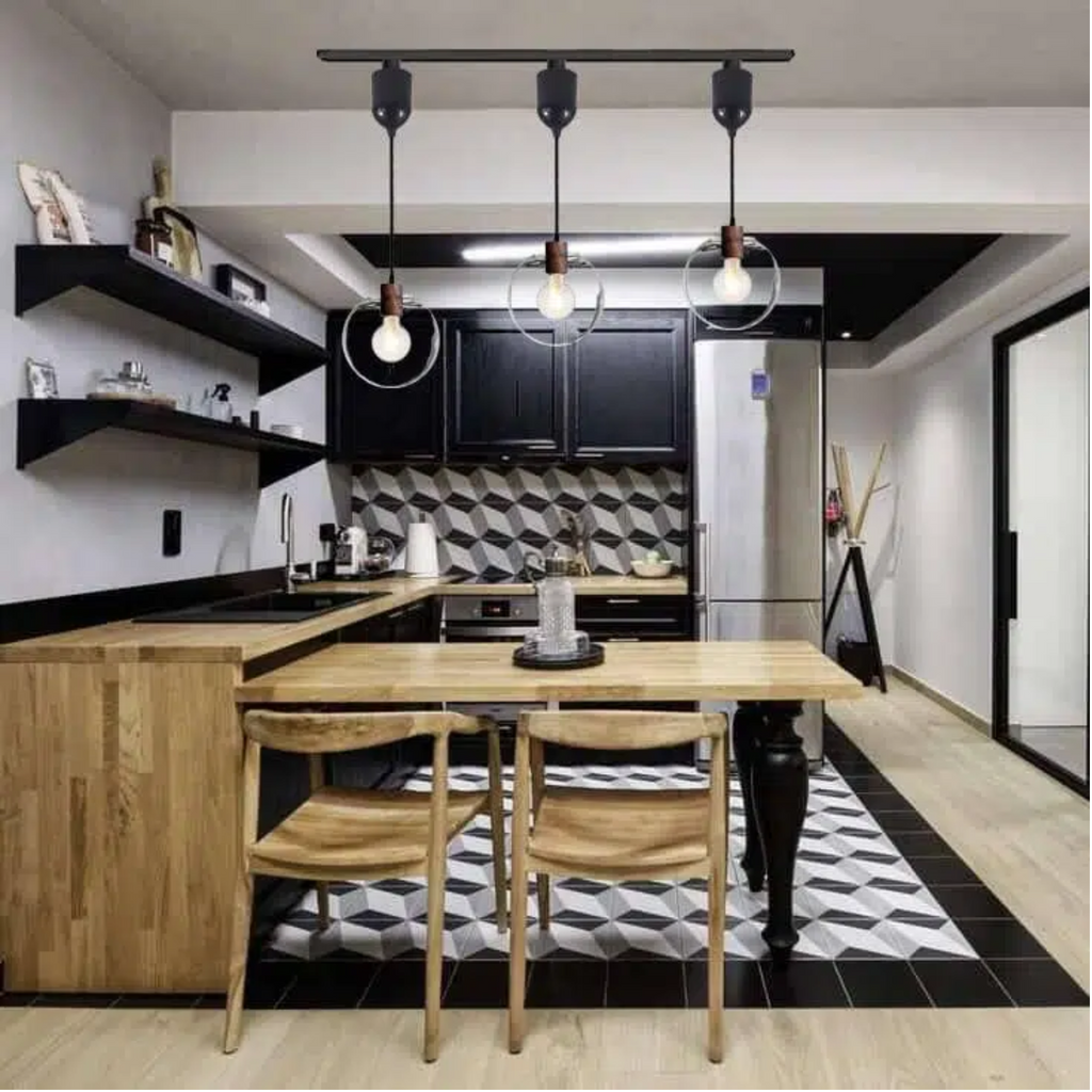 Dimmable H-Type Track Lighting Pendants with Retro Clear Glass Globe Shape Hand-Made Shade,1-Light 1ft Cord Wood Finished E26 Socket Restaurant Chandelier Kitchen Island Customizable