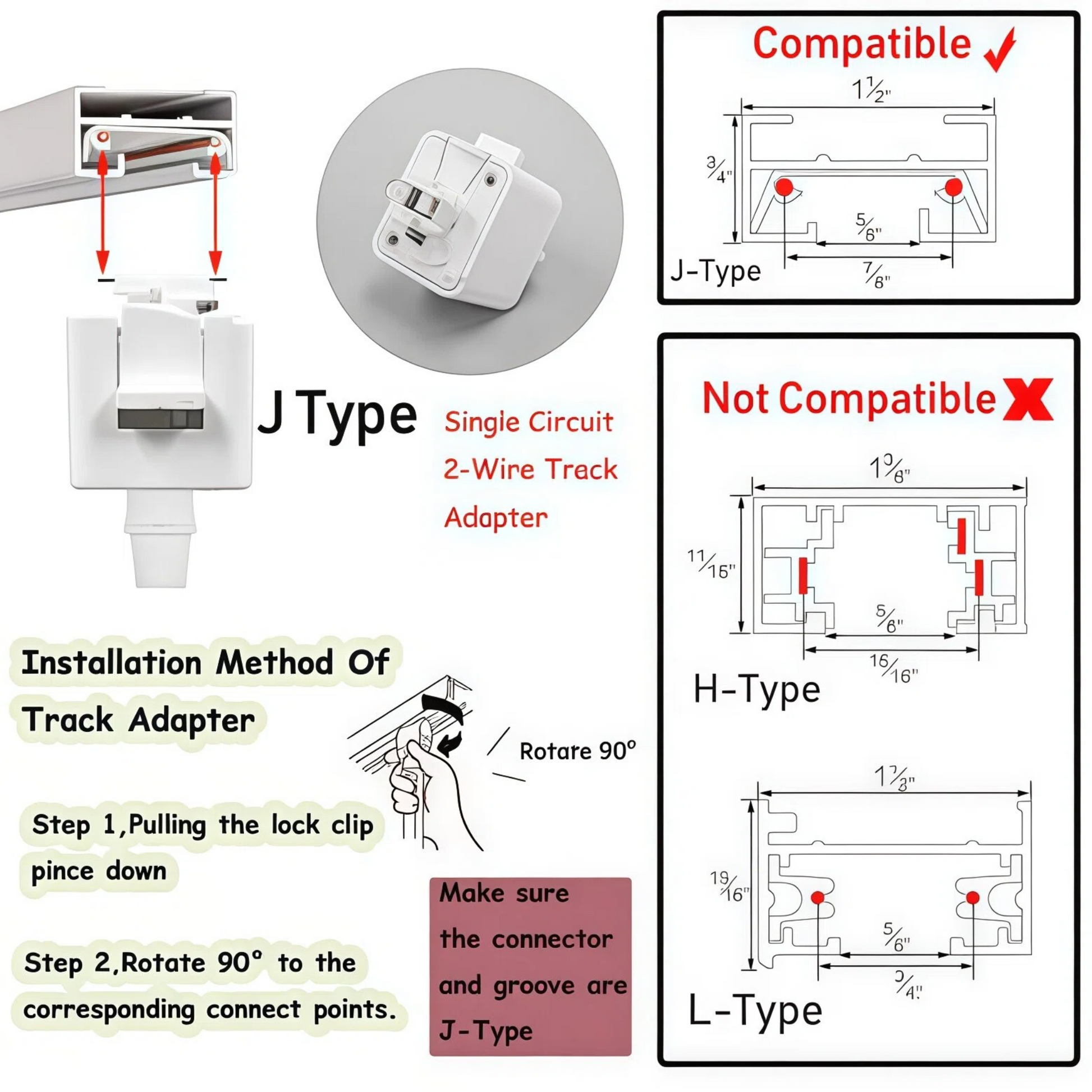3-Pack J-Type Single Circuit 2-Wire Track Adapter Light Fittings Track Accessories Standing Finish for Stage Lighting DIY J Connection Compatible Parts White Tracking Connectors