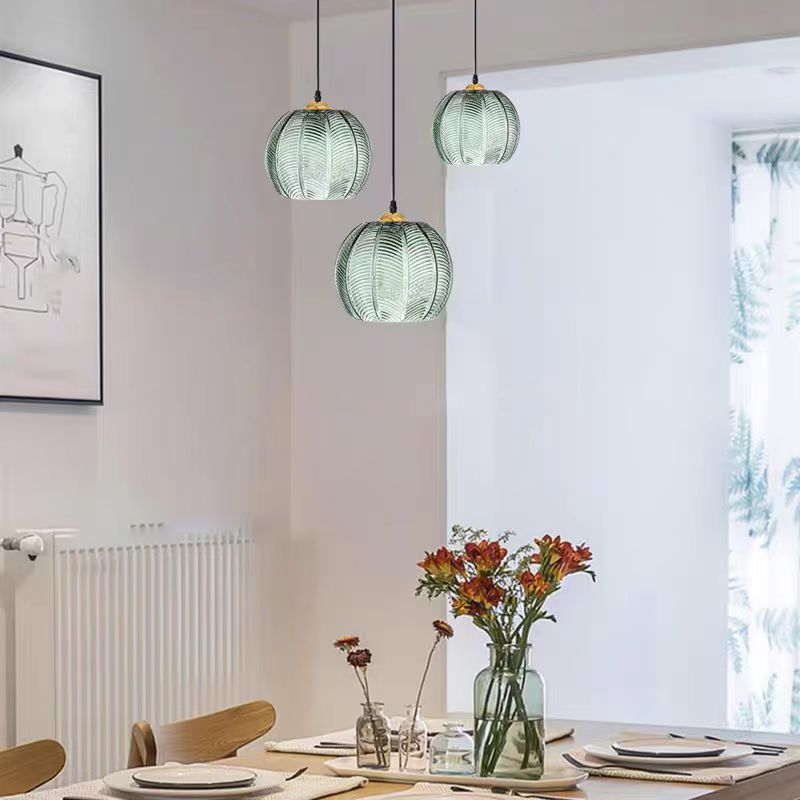 Kiven Nordic Style Pendant Light with Vein-Textured Glass Shade, Adjustable Design, Versatile for Dining Room, Living Room, Bedroom, Bar & Hallway