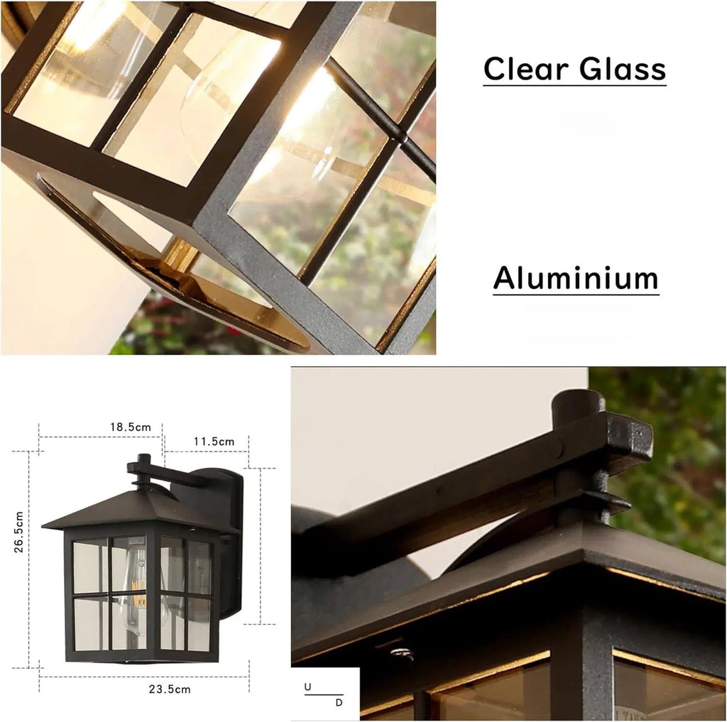 Kiven Plug-in Wall Sconces Clear Beveled Glass Industrial Exterior Wall Lantern Outdoor Timer Adjustable Photocell Combo with UL Waterproof Switch Cord Dusk to Dawn Setting for Porch