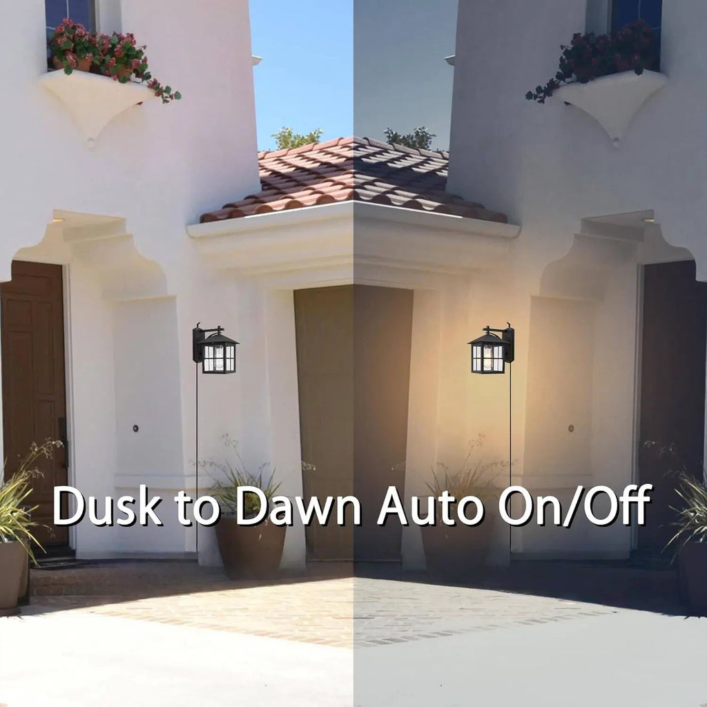 Kiven Plug-in Wall Sconces Clear Beveled Glass Industrial Exterior Wall Lantern Outdoor Timer Adjustable Photocell Combo with UL Waterproof Switch Cord Dusk to Dawn Setting for Porch