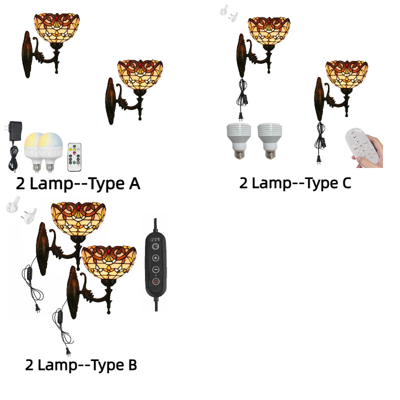 Kiven 1/2 - Pack RGB Color - Changing Wall Sconces with Remote Control, Rechargeable Battery - Powered, Dimmable Tiffany Handmade Light Fixtures - Bulbs Included, Ideal for Dorm, Store, Bedroom, Loft & Corridor