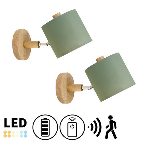 Customized Bulb Battery Wireless Wood Base Cylinder Shade Adjustable Wall Sconce(Grey/White/Green)