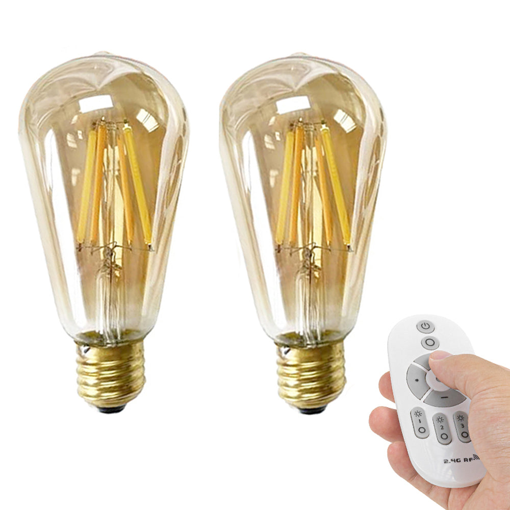 2-Pack Vintage E26 LED Filament Bulbs | Dimmable & Tunable with Remote, 60W Equivalent, 600 Lumens