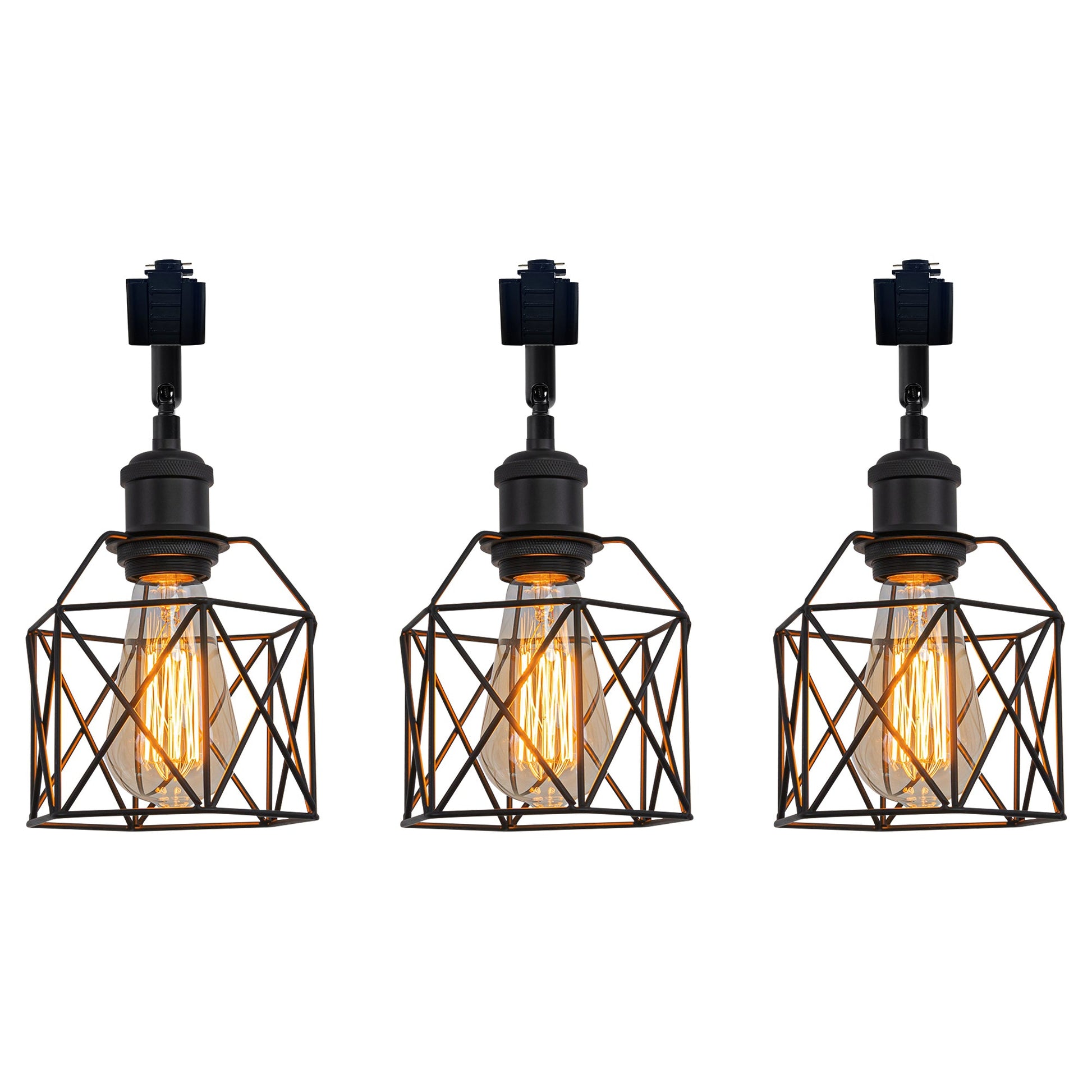 Hollow Cage Metal Shade Track Light Rotatable Adjustable Vintage Design, black metal track light with Edison bulb