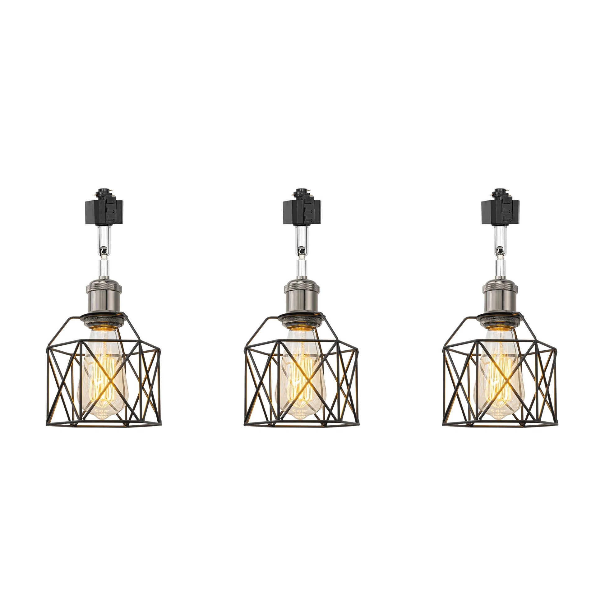 Black cage track light with Edison bulb, adjustable vintage design, perfect for accent lighting