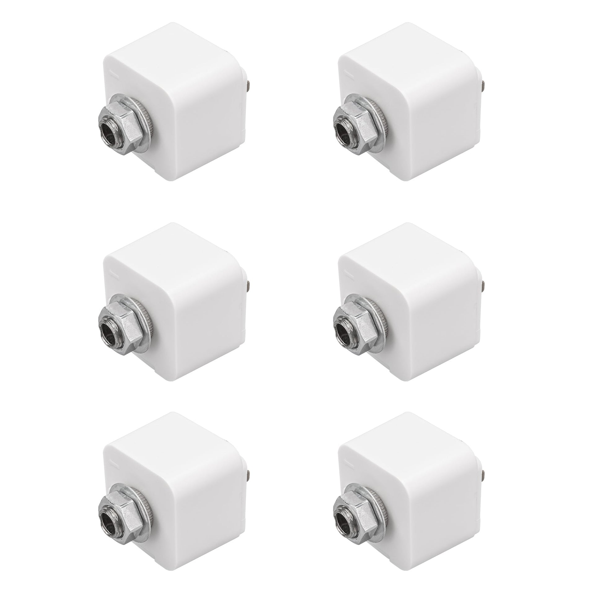 White Lightolier track adapter fitting for L system lighting, ideal for stage lighting and DIY projects.