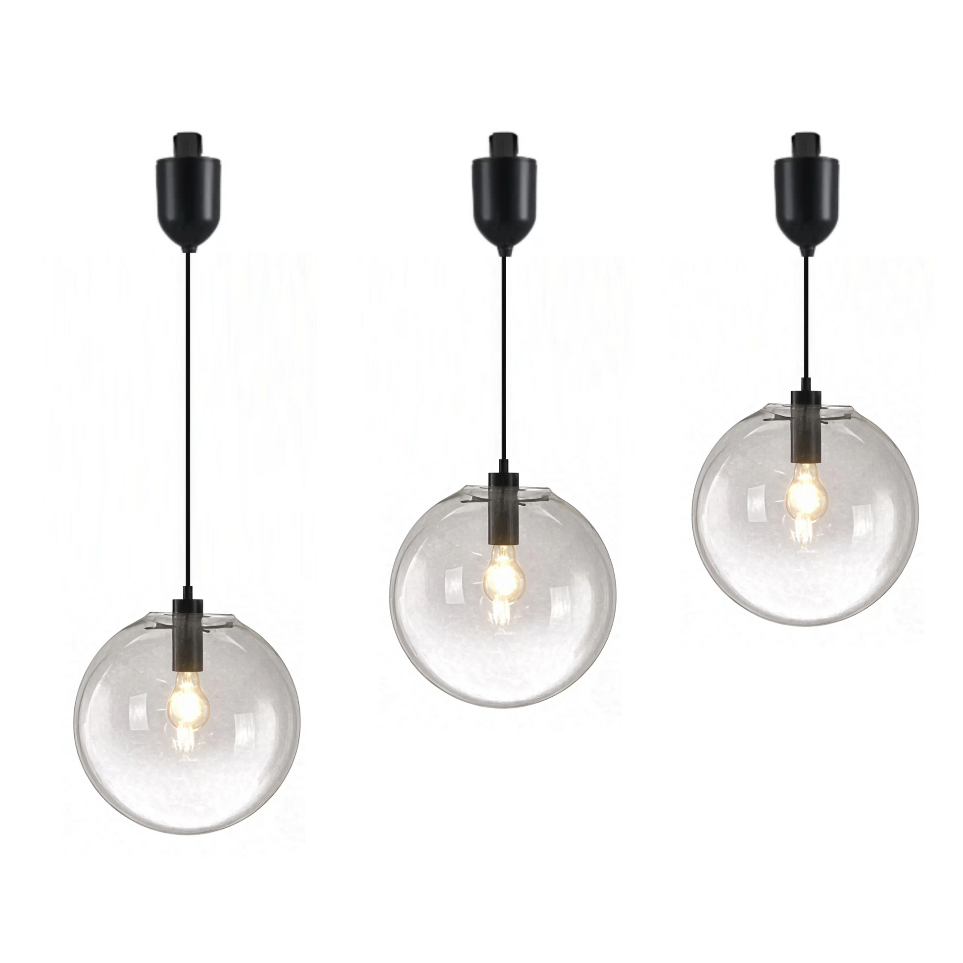 Kiven H-Type Track Lighting Light fixture, Modern Halo Track Pendant Light with Built-in Cable Wrapper and Glass Lampshade, Adjustable Length for Bedroom Kitchen Shop,Black Finish,1-Light