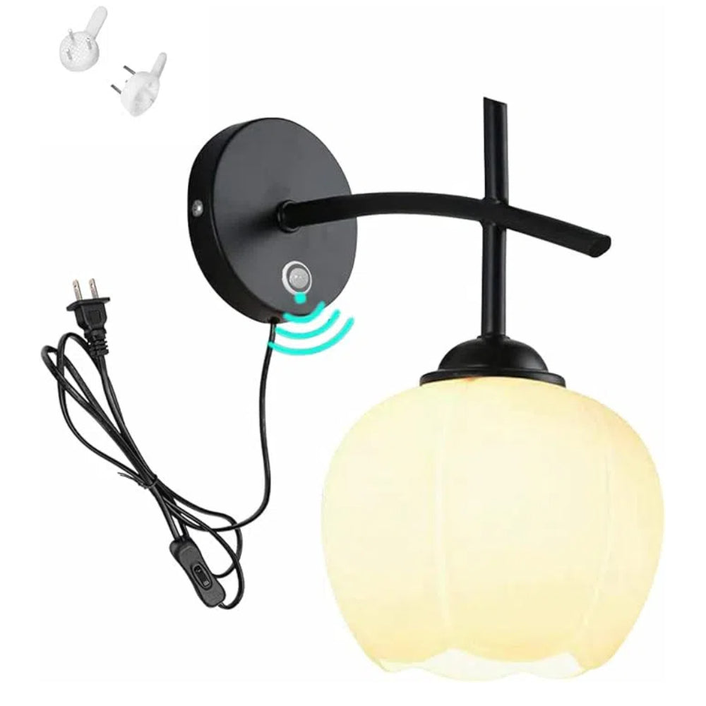 Kiven Plug in UL Listed Wall Lamp Motion Sensor Wall Sconce,Modern Style Wall Sconce Glass Globe Wall Sconce for Decor - Bulb Not Included