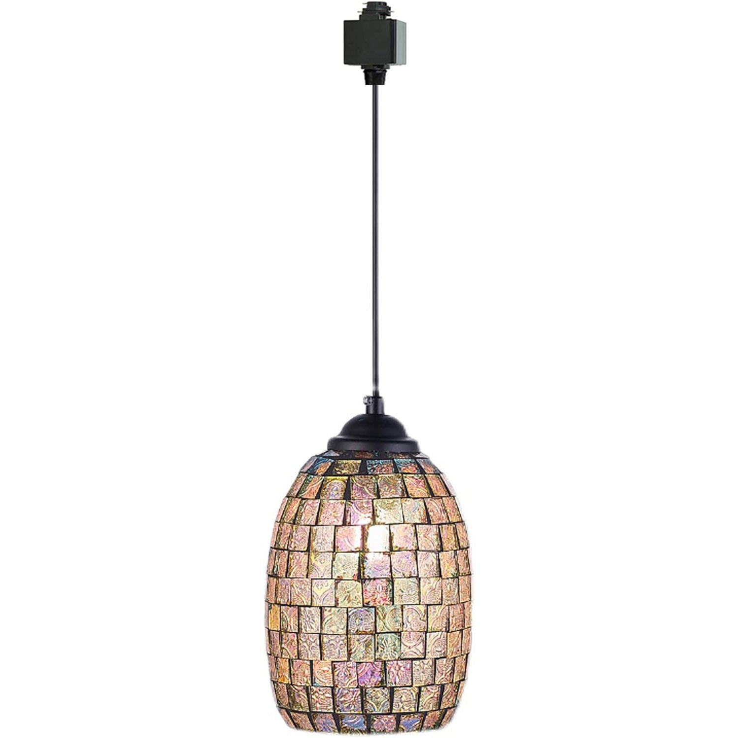 Track Light Pendants H-Type Glass 3.2 ft Bohemia Style Lampshade Mini Black Mosaic Halo Track Light Instant Pendant Lights Decorate for Kitchen Island Restaurant Customizable