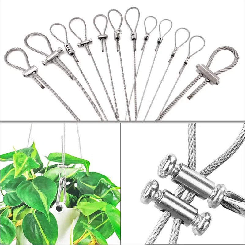 Kiven 304 Stainless Steel Wire Rope Locking Device, Adjustable Self-Locking Double-Hole Cable Clamp for Clothes Hanger/Picture Hanging - Customizable