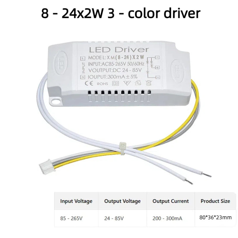 Kiven 110V Full Spectrum LED Driver - 3-Color Dimmable, 8-24-36-40-50-60-80Wx2W Full Power Power Supply