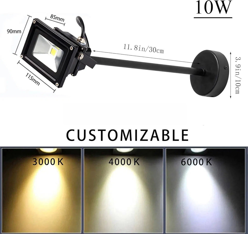Kiven Long Range Remote Square Wash Wall Lights Include Bracket Shop Signs Billboards 10W 3000K 960 Lumens 9.84ft Plug-in Cord No Wiring Need for Yard, Patio, Garden, Garage Exterior Walls