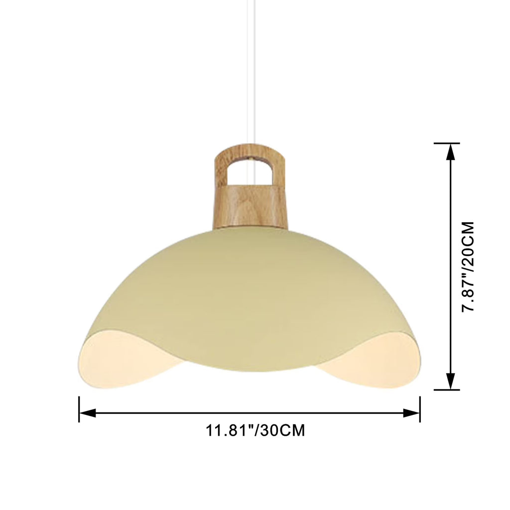 Kiven Modern Plug-in Pendant Light with Wavy Shade & Wood Top, Dimmable Hanging Cord Light