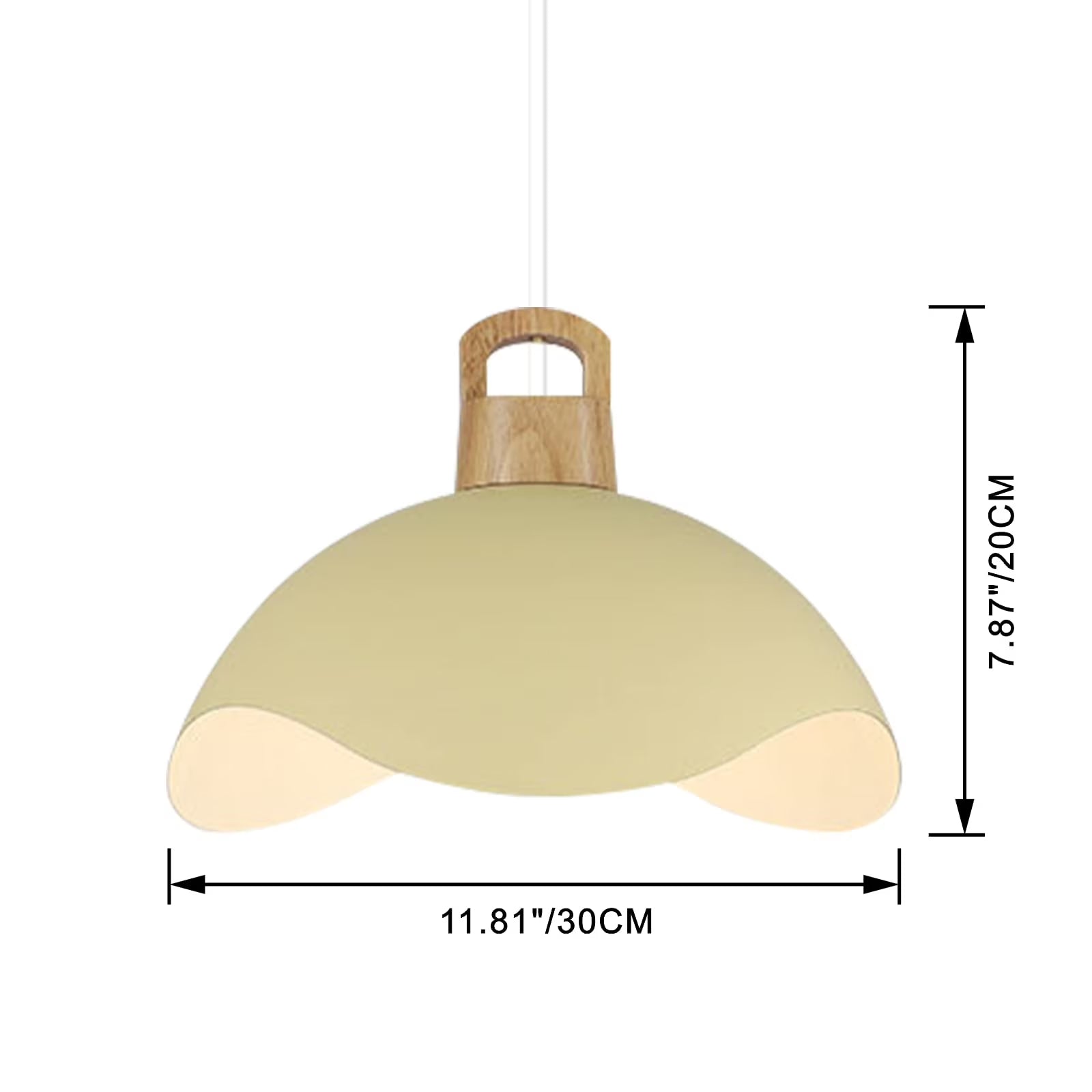 Kiven Modern Plug-in Pendant Light with Wavy Shade & Wood Top, Dimmable Hanging Cord Light