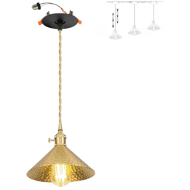 Kiven Can Lights Retrofit Recessed Light Pendants Compatible E26 Adapter Hammered Hand-Made Copper Brass E26 Rotary Switch Socket Adjustable Height Dimmable T24 Connector Conversion Kit