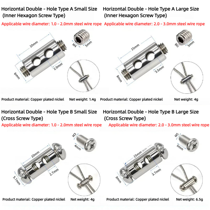 Kiven 304 Stainless Steel Wire Rope Locking Device, Adjustable Self-Locking Double-Hole Cable Clamp for Clothes Hanger/Picture Hanging - Customizable