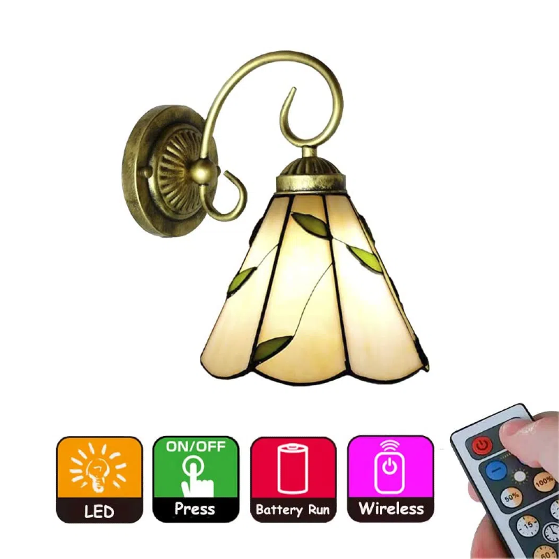Battery Wireless Tiffany European Style Wall Sconce Remote Dimmable