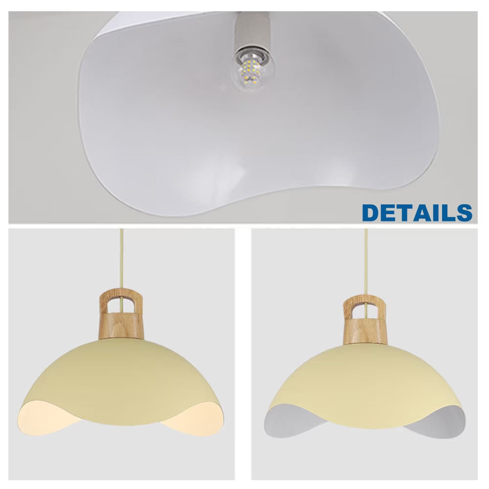 Kiven Modern Plug-in Pendant Light with Wavy Shade & Wood Top, Dimmable Hanging Cord Light
