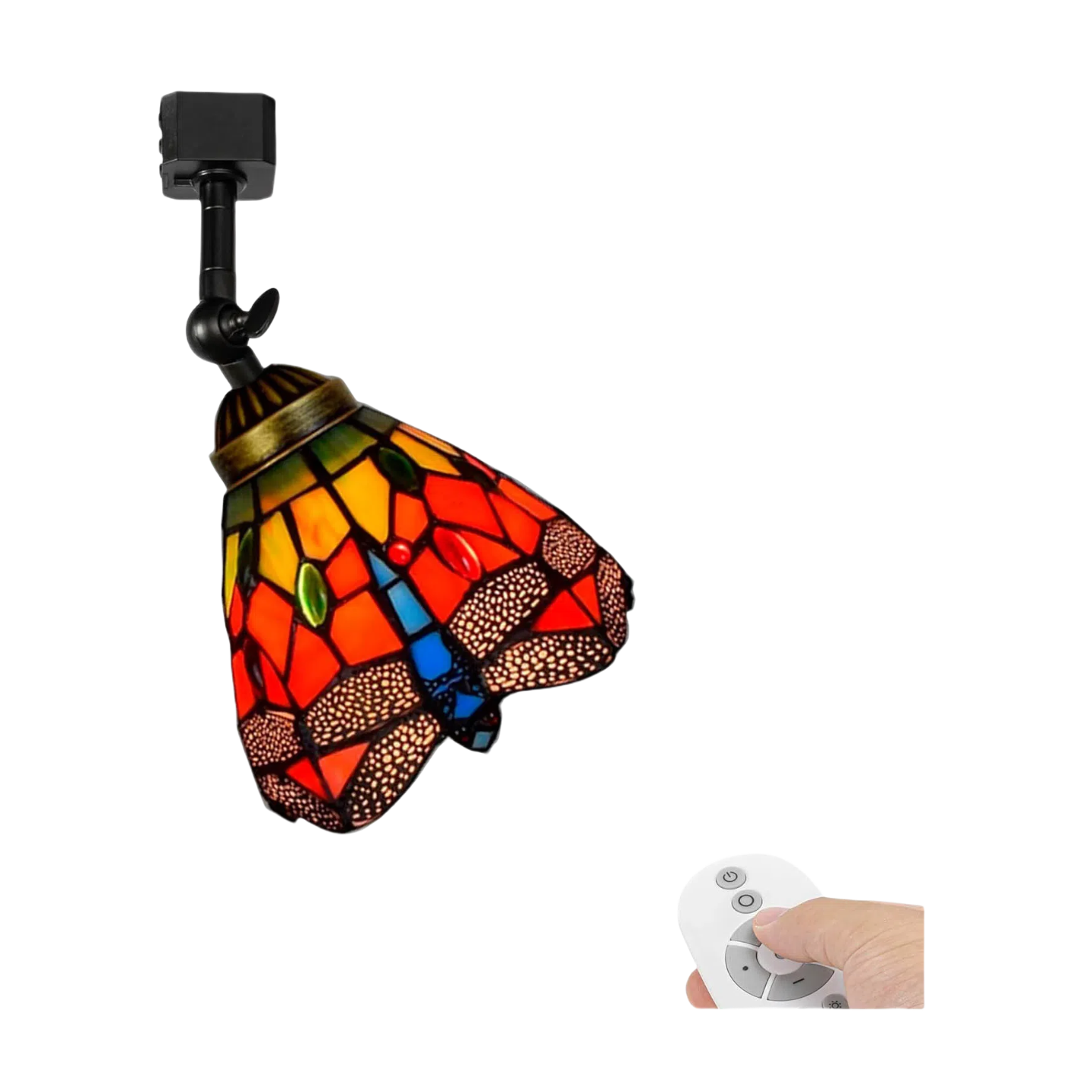 Kiven Dimmable H-Type Track Head Lighting Adjustable Angle Tiffany Ceiling Light Colorful Dragonfly Glass Shade Handmade Track Light Fixture for Gallery Mirror Front(No Track)