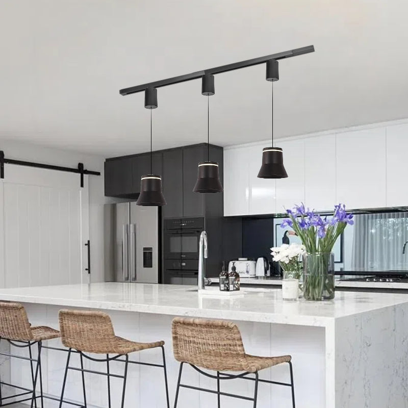 Kiven Track Pendant Light 7W Adjustable Levitate H-Type Retractable Lift Track Pendant Light with Al Shade Indoor Island Light Adjustable Length Warm White 3000K for Kitchen,Black - 3 Pack