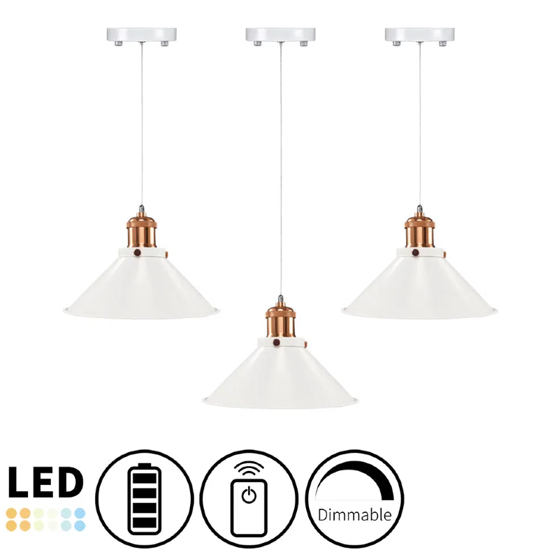 Battery Operated Pendant Light with Adjustable Iron Cable 8.7" Cone Shade