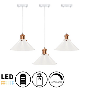Battery Operated Pendant Light with Adjustable Iron Cable 8.7" Cone Shade
