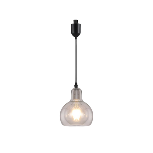 Kiven J-Type pendant light, clear glass lampshade, modern design, adjustable length, ideal for kitchen, bedroom or shop.