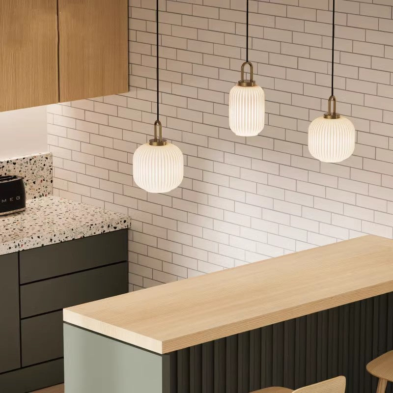 Kiven Vintage Industrial H Type Pendant Light with Clear Ribbed Glass Shade and U-Shape Handle, for Kitchen Island & Bar