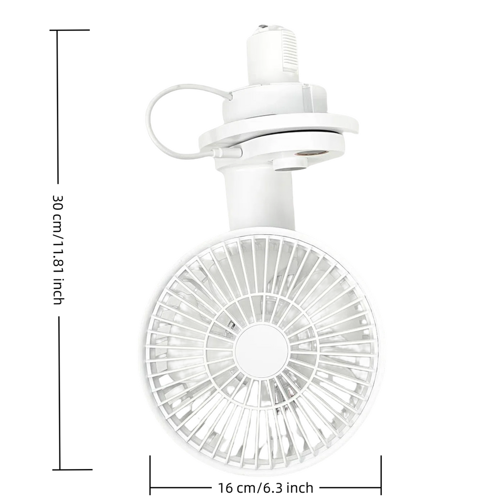 White H-type track fan, dimensions 30cm x 16cm, ideal for track lighting and warehouse ventilation.