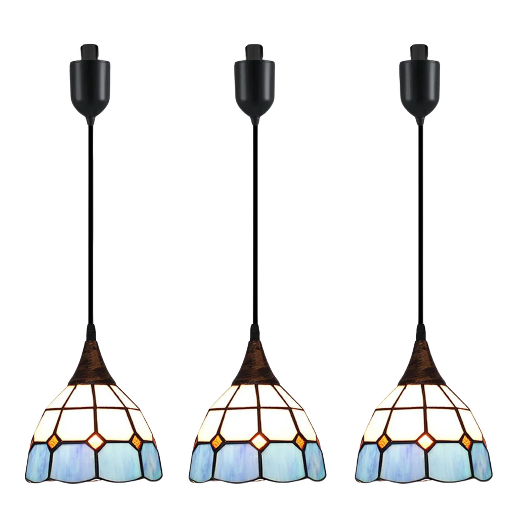 Kiven H-Type Track Lighting Light Fixture,3 Light Baroque Halo Track Pendant Light with Built-in Cable Wrapper and Glass Lampshade, Adjustable Length for Kitchen Island Shop Bedroom