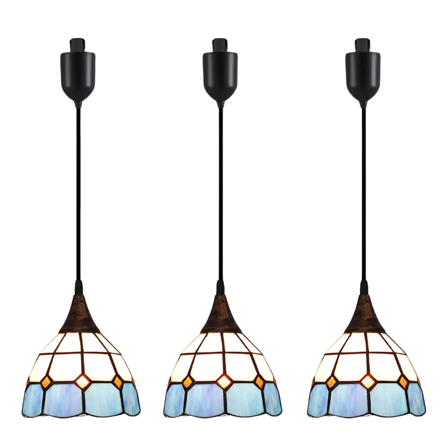 Kiven H-Type Track Lighting Light Fixture,3 Light Baroque Halo Track Pendant Light with Built-in Cable Wrapper and Glass Lampshade, Adjustable Length for Kitchen Island Shop Bedroom
