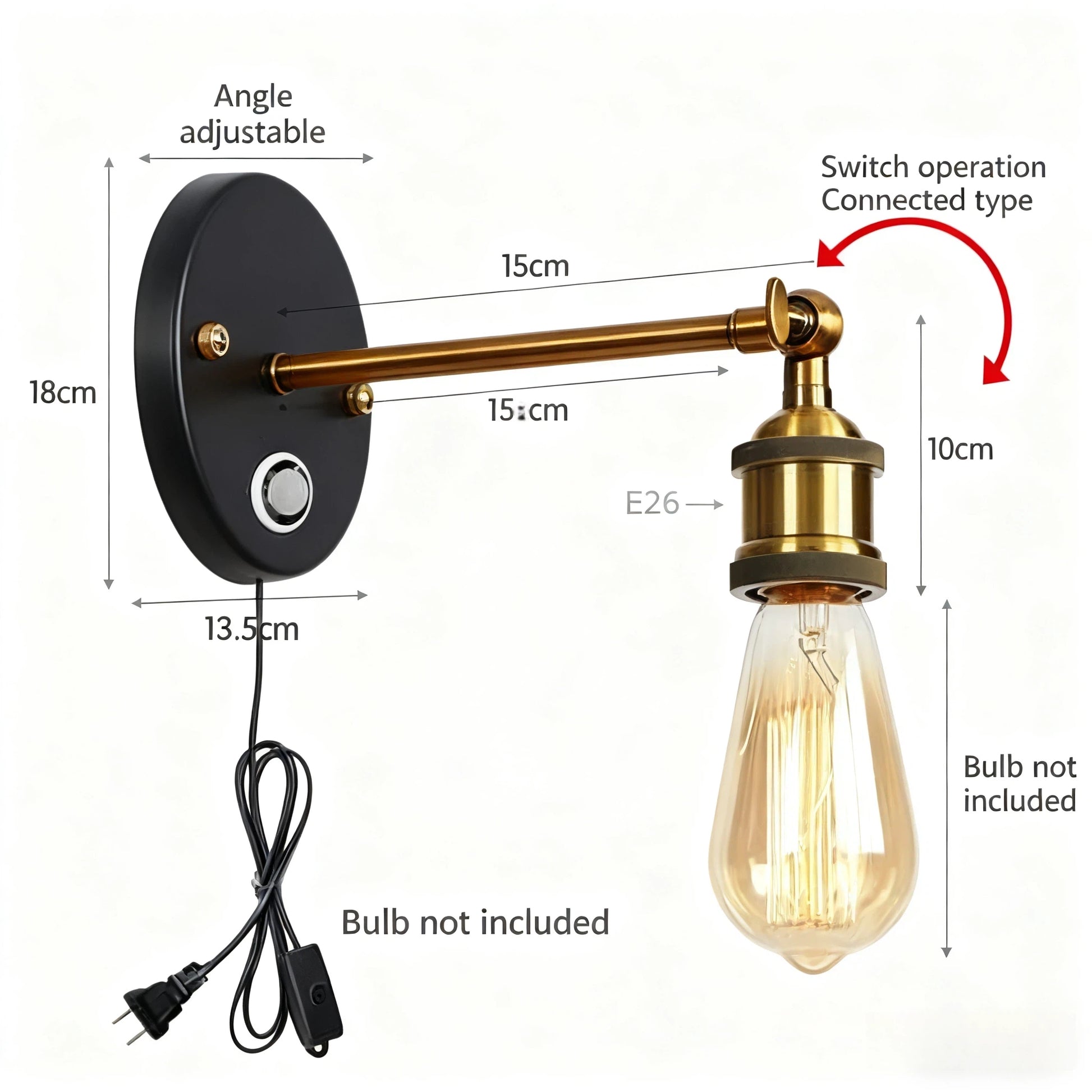 Kiven E26 Sensor Light, Motion Sensor, Light Sensor, Automatic Lighting, Auto Off, Bulb Included, Outlet Type, Entrance Light, Security Light, Hallway, Toilet Lighting, Wall Lighting, Adjustable Angle