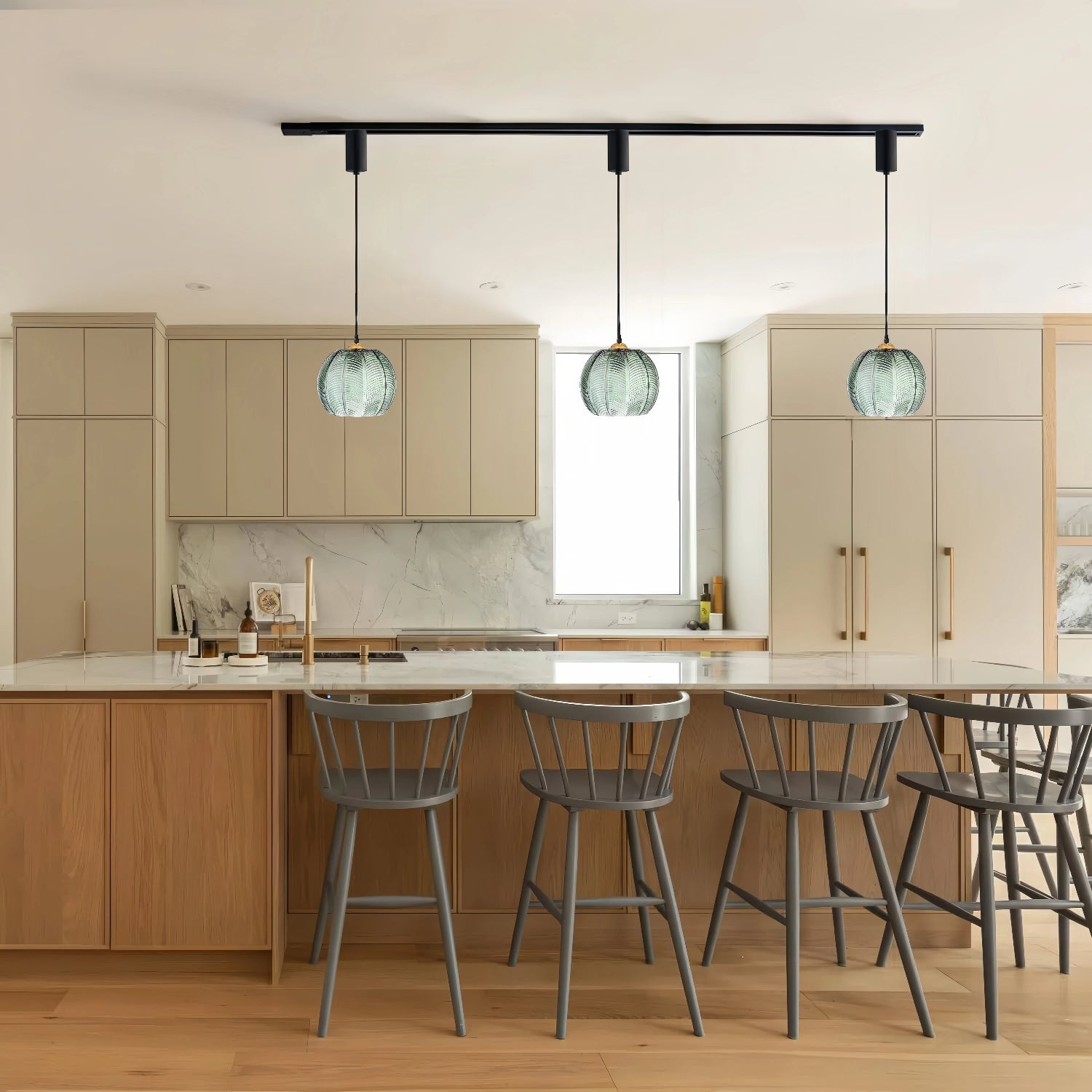 Kiven Nordic Style Pendant Light with Vein-Textured Glass Shade, Adjustable Design, Versatile for Dining Room, Living Room, Bedroom, Bar & Hallway