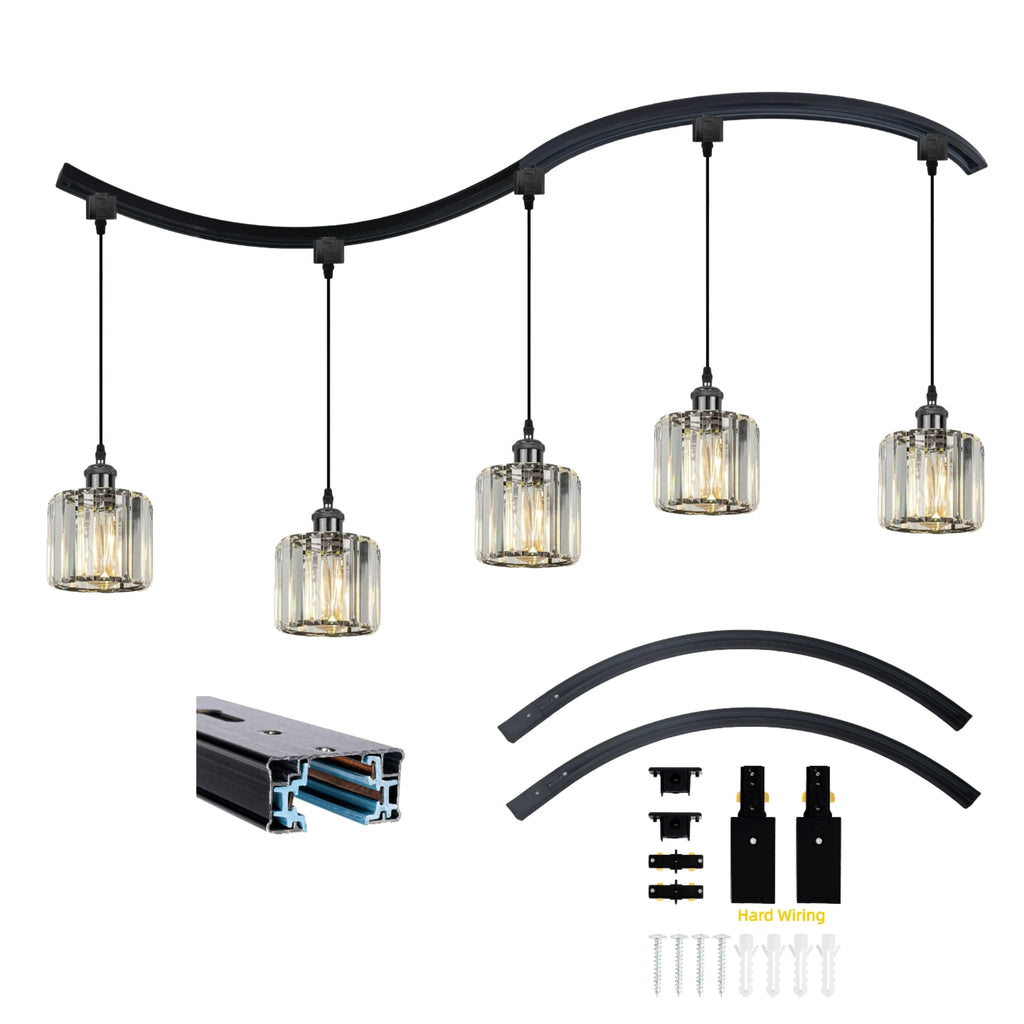 Ring-shaped 2pcs H track lighting kit, black in color, equipped with end caps and a live end feed connector. Compatible with single-circuit 120V H-style systems, suitable for LED lighting heads Excludes lighting fixtures