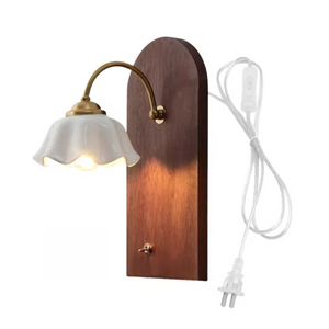 Vintage Wooden Glass Wall Sconces Plug-in Farmhouse Loft Bedroom Living Room Entrance Hallway Coffee shop