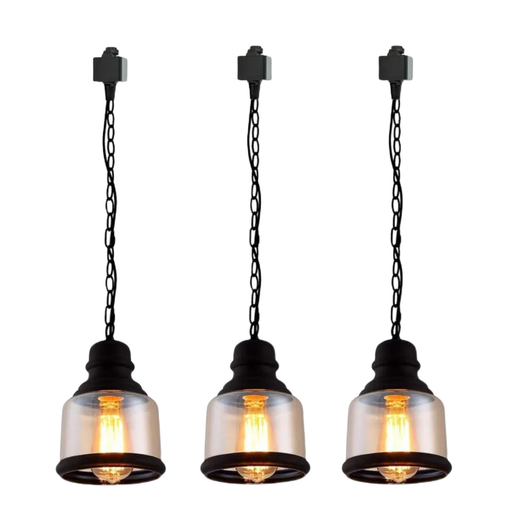 Dimmable Amber Glass Pendant Lights - Industrial Vintage Style for Kitchen, Bedroom, Dining Room.