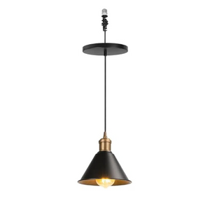 Kiven 1 Light E26 Connections 3.2ft Adjusted Cord Black Metal Shade Vintage Brass Base Ceiling Light Replace Recessed Light Conversion Kit for Kitchen Bedroom Office