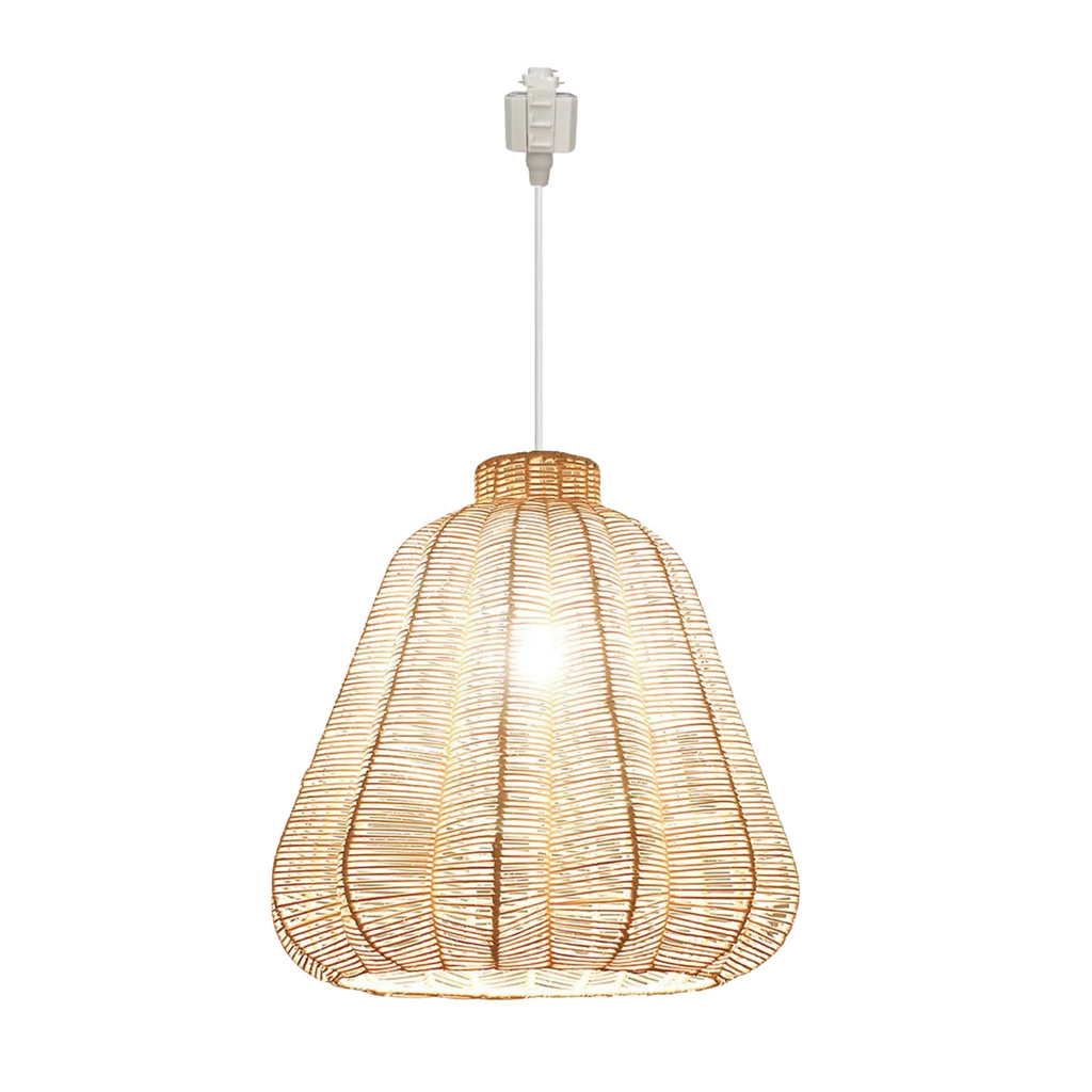 Dimmable H-Type Track Pendant Lights for Modern Farmhouse Customizable Semi Flush White Metal Twine Natural Rattan Lampshade Compatible with 3-Wire-1 Circuit Track System