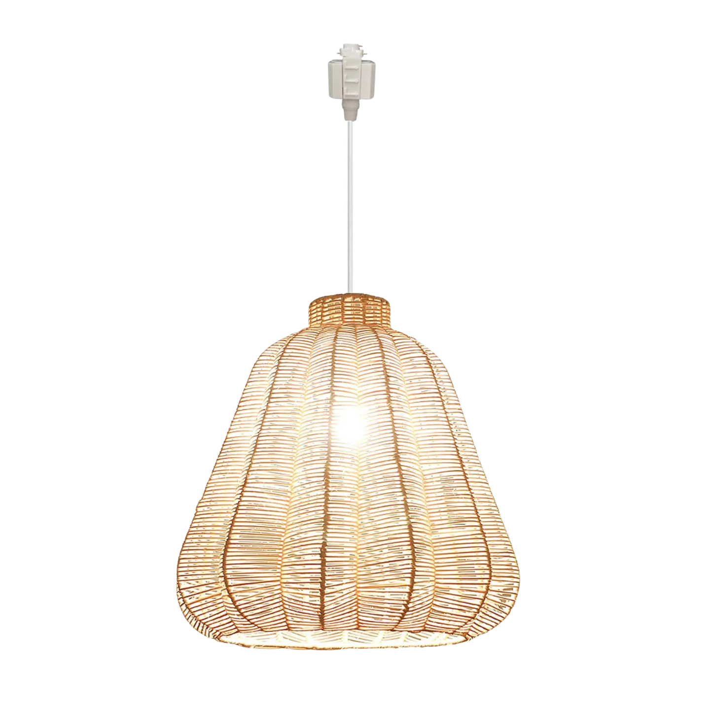 Dimmable H-Type Track Pendant Lights for Modern Farmhouse Customizable Semi Flush White Metal Twine Natural Rattan Lampshade Compatible with 3-Wire-1 Circuit Track System