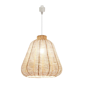 Dimmable H-Type Track Pendant Lights for Modern Farmhouse Customizable Semi Flush White Metal Twine Natural Rattan Lampshade Compatible with 3-Wire-1 Circuit Track System