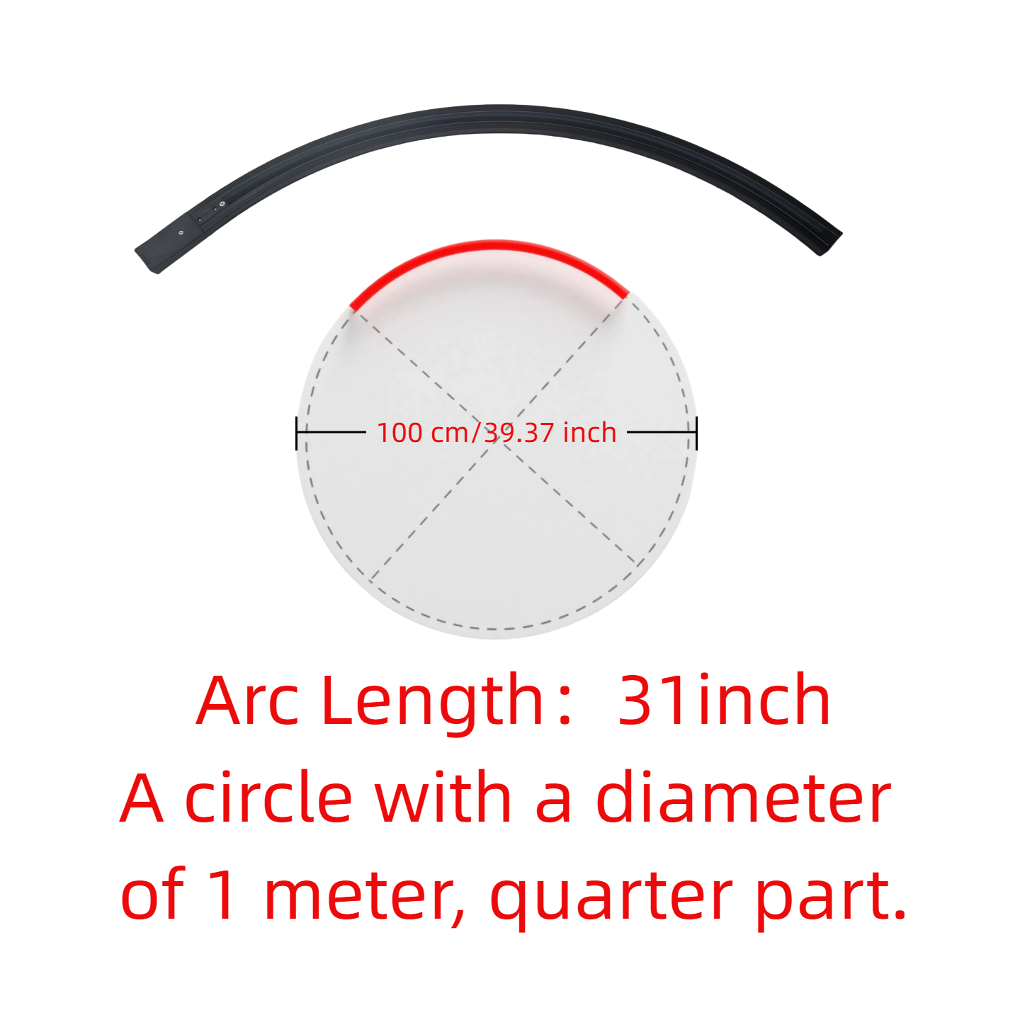 Black quarter-arc track lighting kit, 31-inch, forming a 39.37-inch circle, for custom lighting designs.